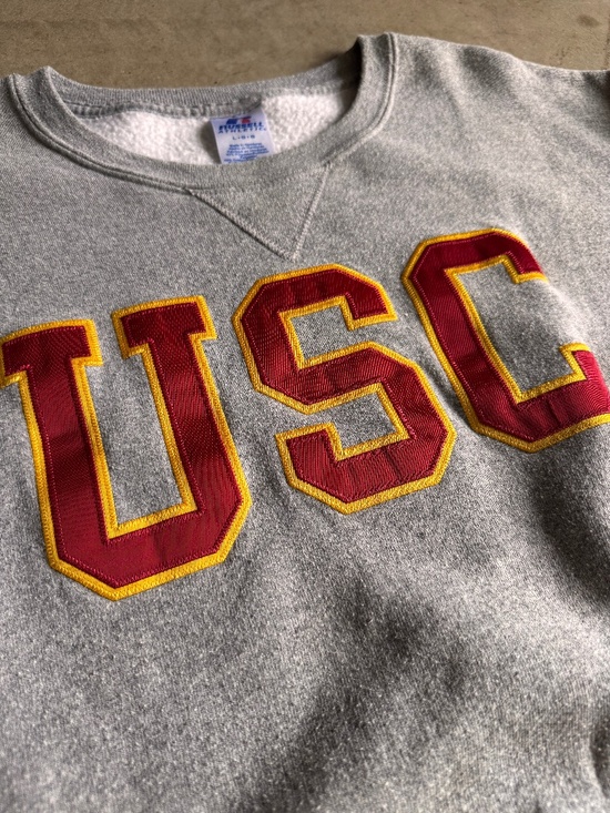 Vintage USC Trojans Russell Sweatshirt Mens Large Heather Grey Stitched Letters - Picture 2 of 3
